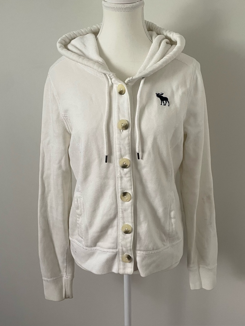 Vintage Y2K Abercrombie and Fitch Fleece Button Hooded Cardigan Sweatshirt White